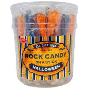 Espeez Halloween Rock Candy On a Stick Jar 6.5" Black Orange 36ct